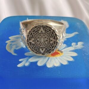 Aztec Calendar Sterling silver Ring Mexico Vintage size 11